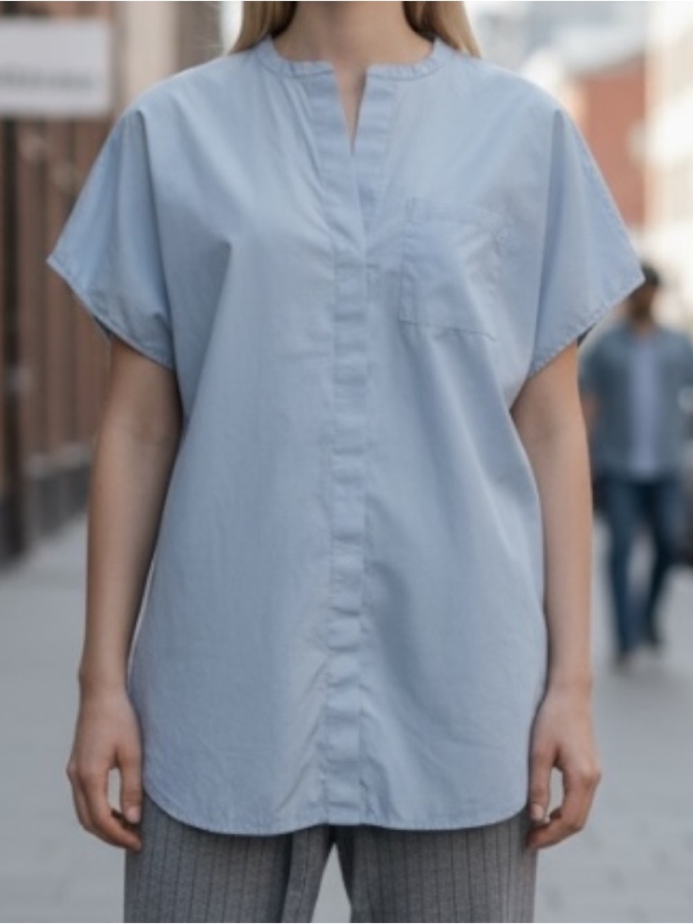 Vince 100% Cotton Poplin Button Up Blouse Blue SZ M